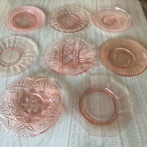 Vintage pink depression glass dessert plates random set of 8